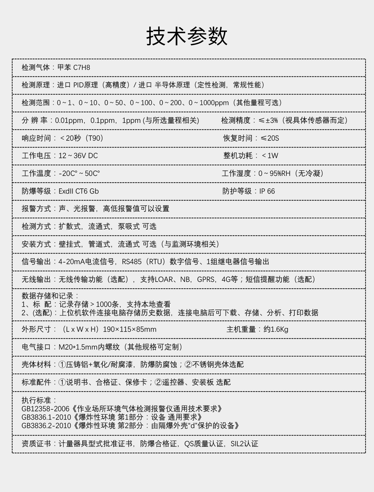 固定分體式甲苯檢測(cè)儀